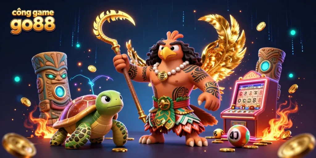 Experience thrilling gameplay at cổng game go88 amidst dynamic characters and exciting lottery visuals.